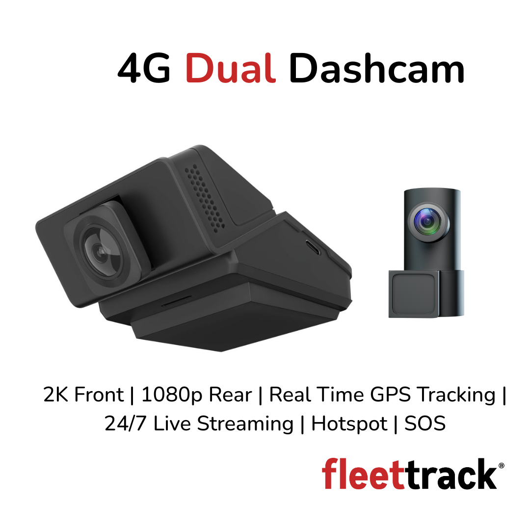 Fleettrack 4G Dual Dashcam | 2K Front + 1080p Rear | Built for Extreme Conditions | 2-Way Voice Calling | MicroSD upto 256GB | Live Tracking | Infra Red Night Vision | SOS | Hotspot
