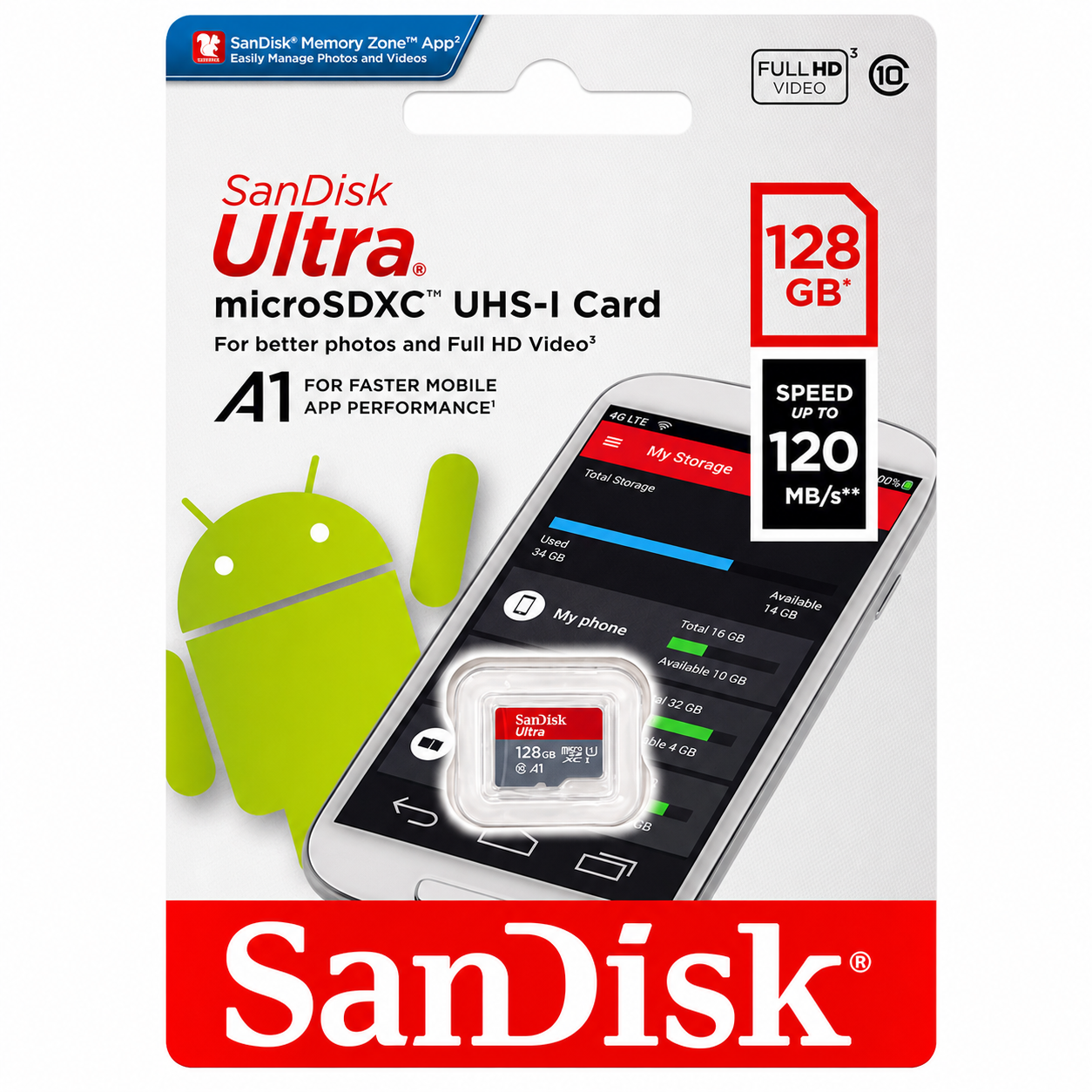 SanDisk Ultra 128GB microSDXC UHS-I A1 Memory Card