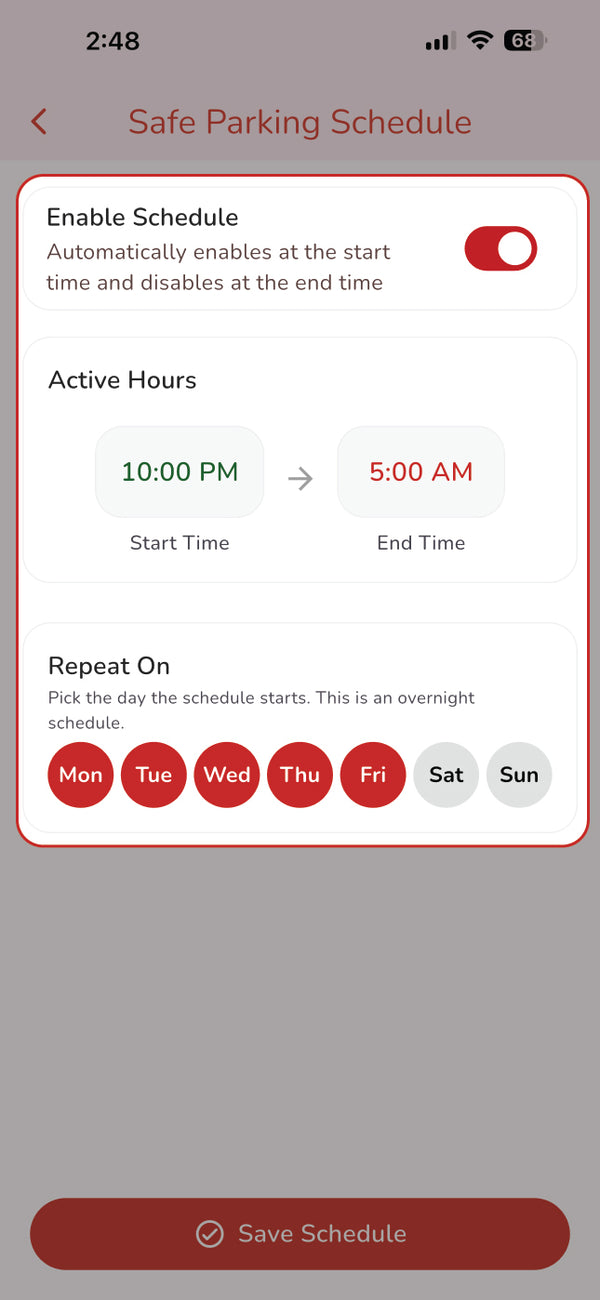 ⏰ Scheduled Safe Parking