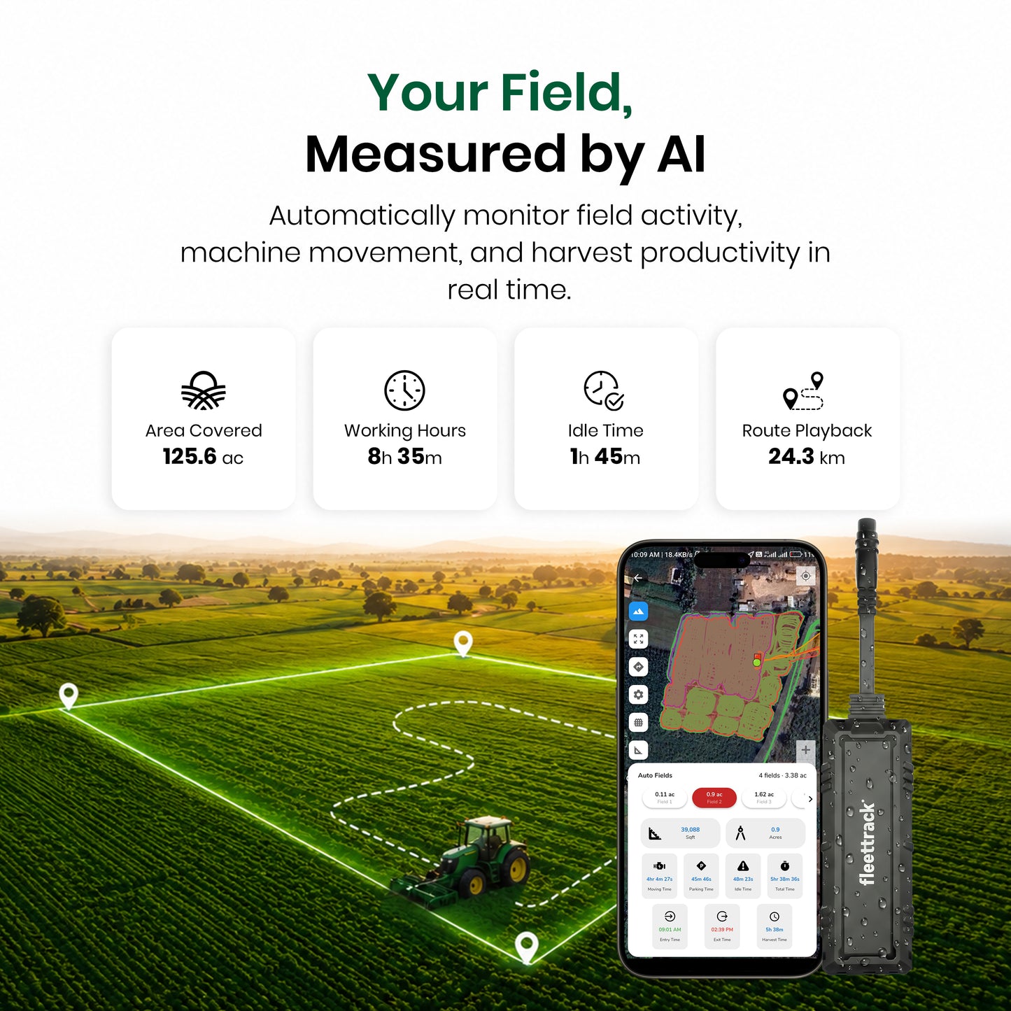 Fleettrack Harvester AI GPS Tracker for Tractors | Smart Farming GPS