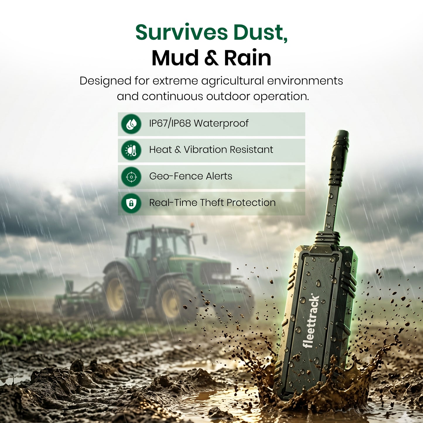 Fleettrack Harvester AI GPS Tracker for Tractors | Smart Farming GPS