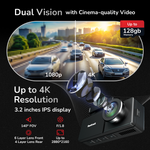 Fleettrack 4K Dual Channel Dashcam | Built-in GPS | Front & Rear Recording | 3.2" IPS Display | WiFi | Night Vision