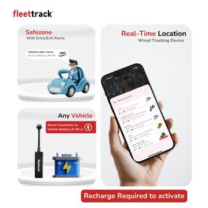 Fleettrack Lite (1 Year Free Premium App) - Wired GPS Tracker for Car, Bike, Scooty, Truck, School Bus | Location Tracker | Engine ON/Off Alert | Safezone Alert & More 15+ Features