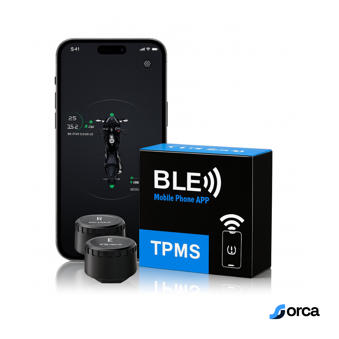 Orca Tyre Pressure Monitoring System (TPMS) for Bikes | Pack of 2 Sensors | Real-Time Tyre Tracking & Mobile Alerts | 1-Year Warranty