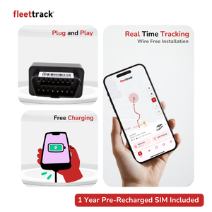 FleetTrack OBD GPS Tracker for Car | 1 Yr Free App & SIM (Zero Activation Charges) | 15+ Features | Easy Plug & Play | Real-Time Location, Hidden Voice Monitoring, Driving History & Geofence Alerts