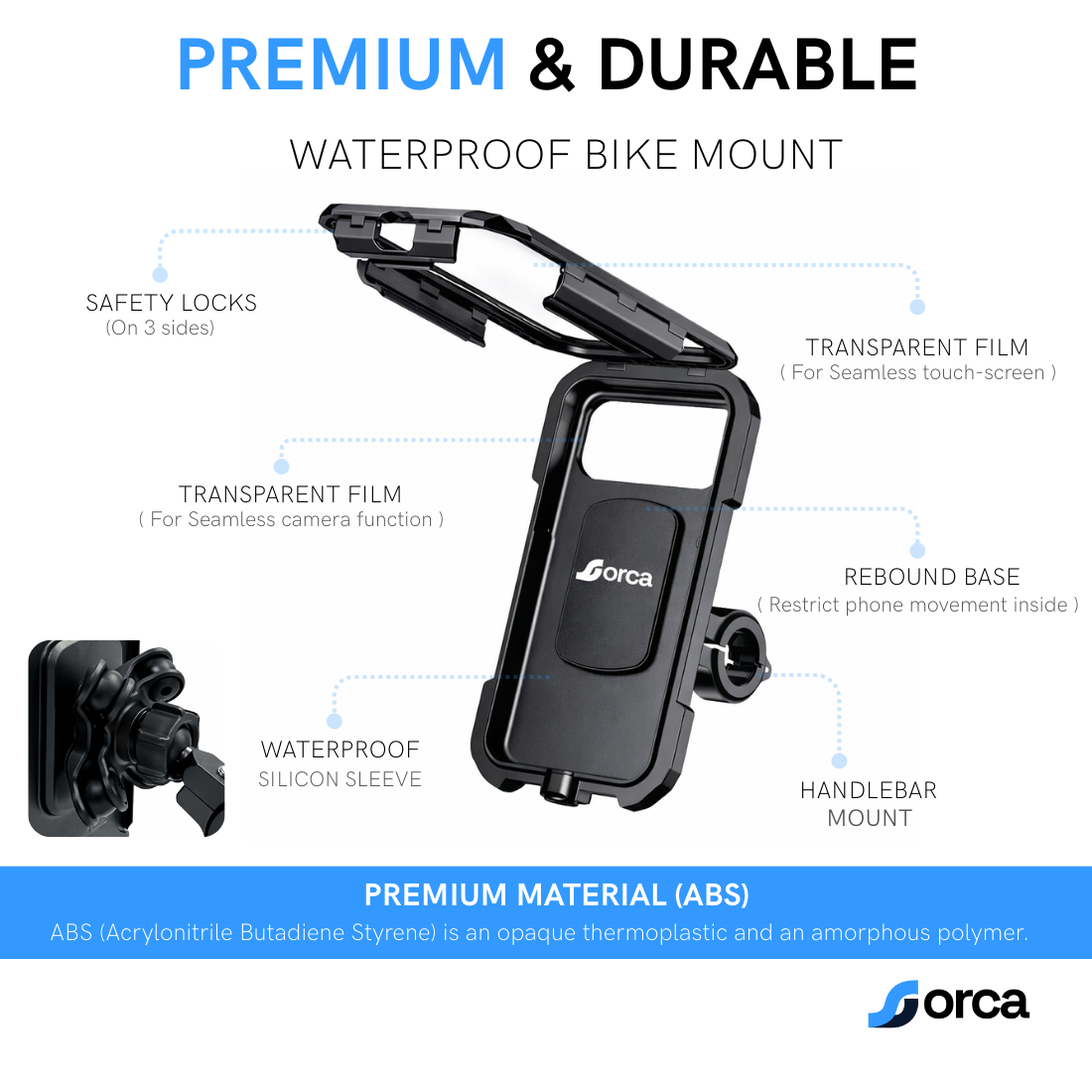 ORCA FC3 PRO Vibration-Dampening Waterproof Handlebar Phone Mount for Bike, Motorcycle & Scooter – Secure Mobile Holder for GPS & Maps Navigation