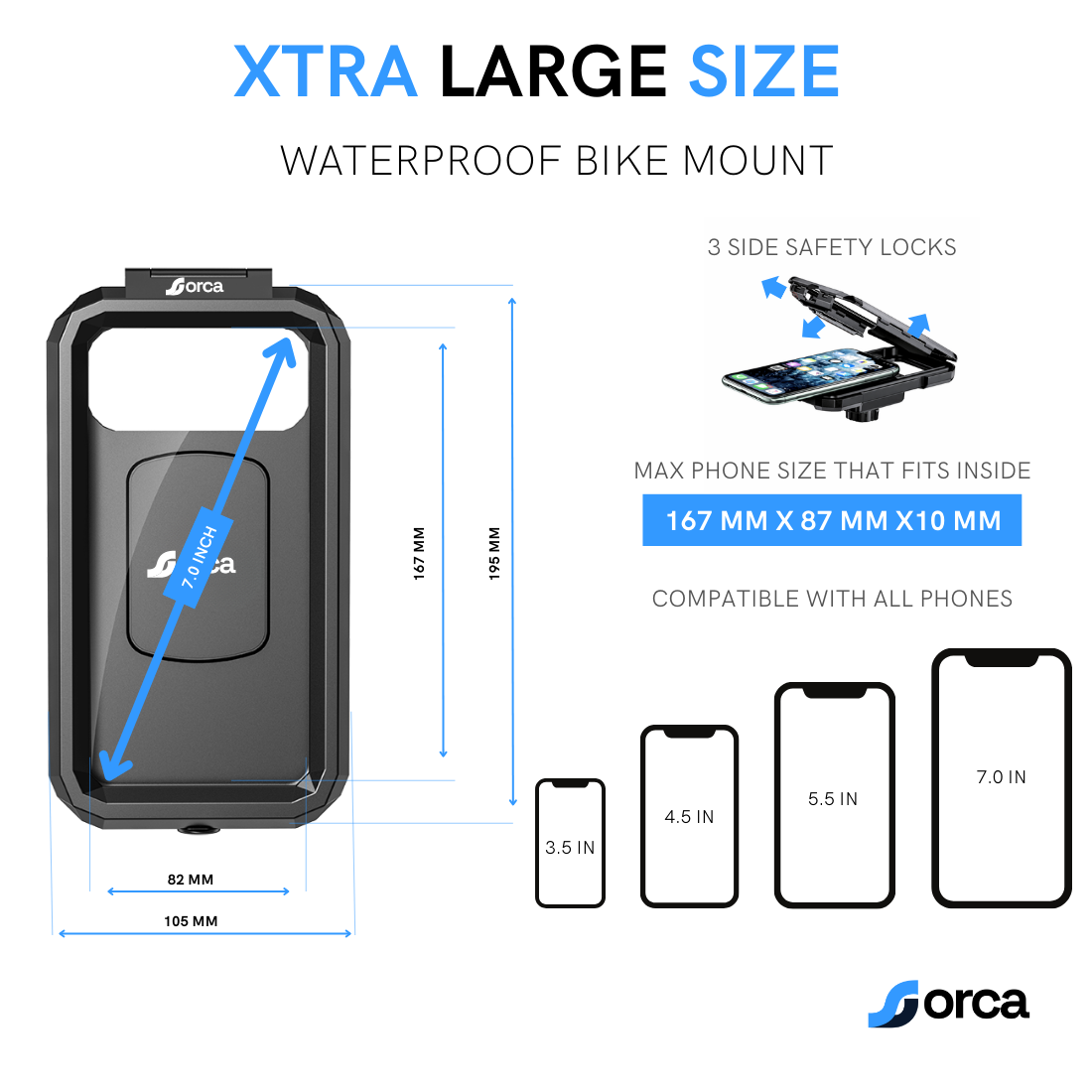 ORCA FC3 PRO Vibration-Dampening Waterproof Handlebar Phone Mount for Bike, Motorcycle & Scooter – Secure Mobile Holder for GPS & Maps Navigation