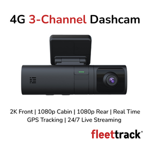 Fleettrack 4G 3-Channel Dashcam | 2K Front + 1080p Rear + 1080p Cabin | Built for Extreme Conditions | 2-Way Voice Calling | MicroSD upto 512GB | Live Tracking | Infra Red Night Vision